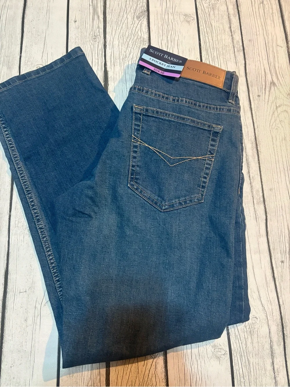 Scott Barber Straight Stretch Denim Jeans Blue  5-Pocket Men Size 30x30 NWT